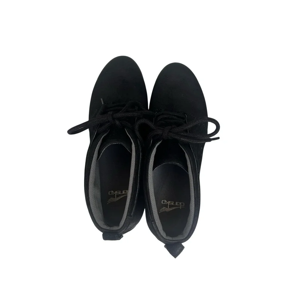 Dansko Ellen Black Leather Burnished Suede Lace-Up Booties Size 37 US 6.5-7